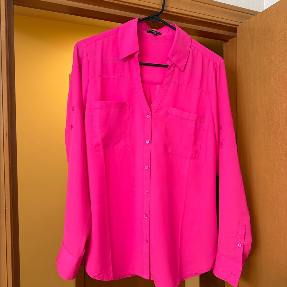 Vibrant Pink Button-Up Blouse EXPRESS